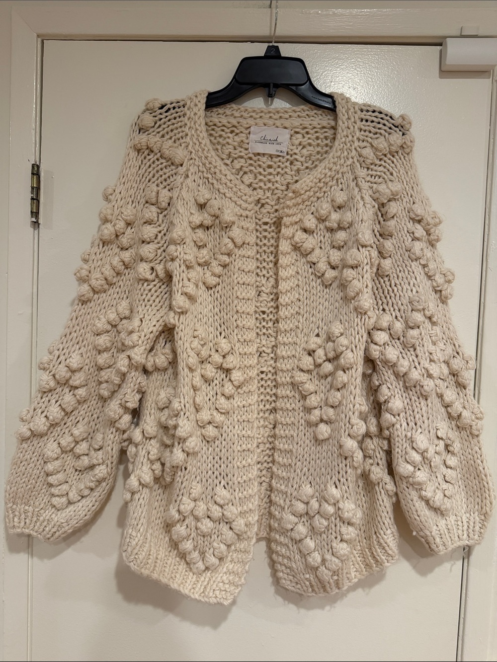 Chicwish Wool Blend Knit Your Love Ivory Pom-Pom Chunky Open Cardigan - Picture 3 of 4